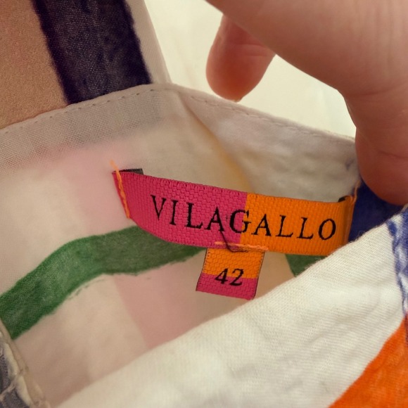 Vilagallo Maxi Dress 42 White Multicolor Plaid Seersucker Tiered Smocked Boho - Picture 4 of 8